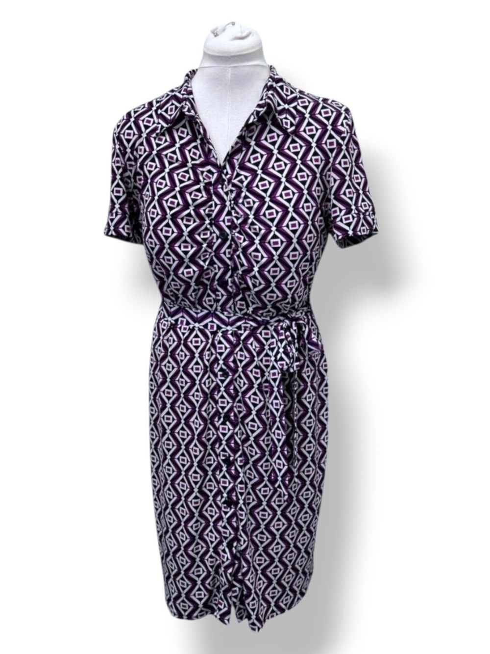 MSK Women’s Short Sleeve Midi Shirt Dress Geometric Print Purple L